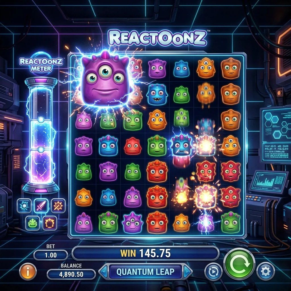 Инопланетные существа Reactoonz на игровом поле 7x7