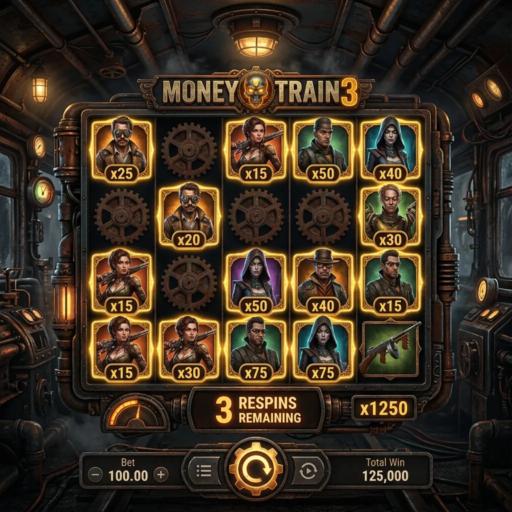 Постапокалиптический интерфейс Money Train 3 с персистентными символами